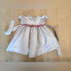Bella Bliss Silver Dress with Red Smocking Accents size 6